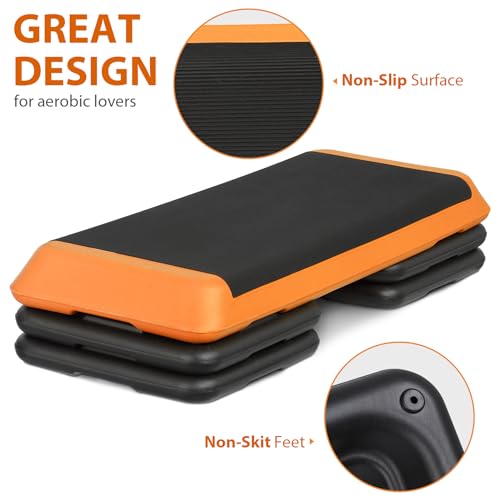43'' Wide Adjustable Aerobic Step Platform - 4 Stackable Risers for Home Gym Cardio, Strength & Full-Body Training - color: Orange