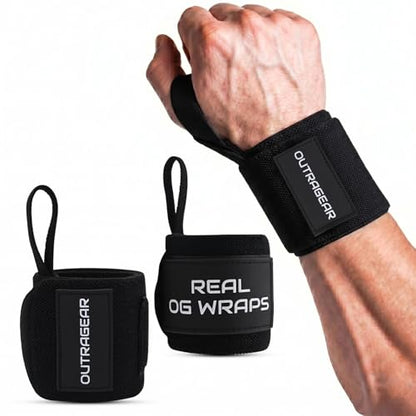 18" OG-Grade Wrist Wraps for Weightlifting – Heavy Duty Wrist Support with Thumb Loop & Lockdown Strap – Wrist Straps for Powerlifting, Bench Press & Gym Training - color: Classic Black