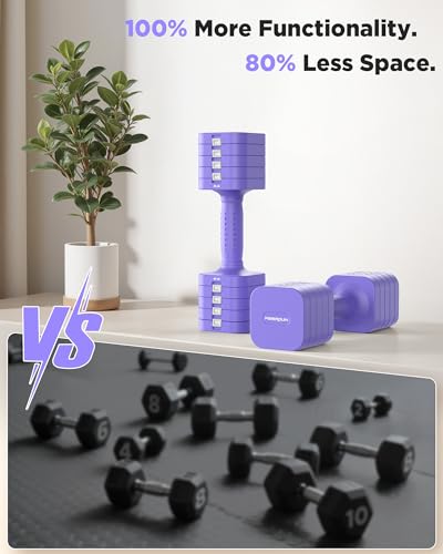 FEIERDUN DB3 5-in-1 Adjustable Dumbbell Set, 6LB/10LB Pair Adjustable Weights for Women at Home, Dual Locking Stable Hand Weights with TPU Soft Handle, Home Gym, Rehab, Pilates, Yoga, Strength Training - color: D-Vivid Purple, style: 10LBS Pair (20LBS Tot