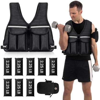 Adjustable Weighted Vest, 0-10 lb/0-12 lb/0-18 lb Weight Vest for Women and Man with 8 Removable Sandbag and Pocket | Weighted Vest for Walking, Running, Weight Loss, Strength Training