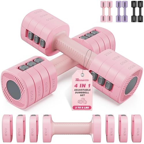 Rendpas Adjustable Dumbbell Set of 2, 1-Sec Quick-Adjust Dual-Lock Design Dumbbell Set for Women & Men, Compact No-Roll Hand Weights for Home Gym Strength Training & Pilates