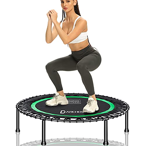 450 lbs Mini Trampoline for Adults, Indoor Small Rebounder Exercise Trampoline for Workout Fitness for Quiet and Safely Cushioned Bounce, [40 Inch] - color: 550F-Green-With Bungees Cover