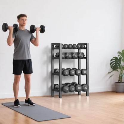 Dumbbell Rack, 4-Tier Weight Rack, Weight Rack for Home Gym, Adjustable Kettlebell Storage Rack, Heavy-Duty Weight Holder, Dumbbell Stand Organizer (Rack Only)