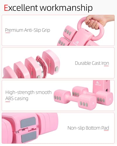 Abahub Dumbbell Set for Home Gym, 4 in 1 Adjustable Weights Dumbbells Set with Kettlebell Grip Converter for Women