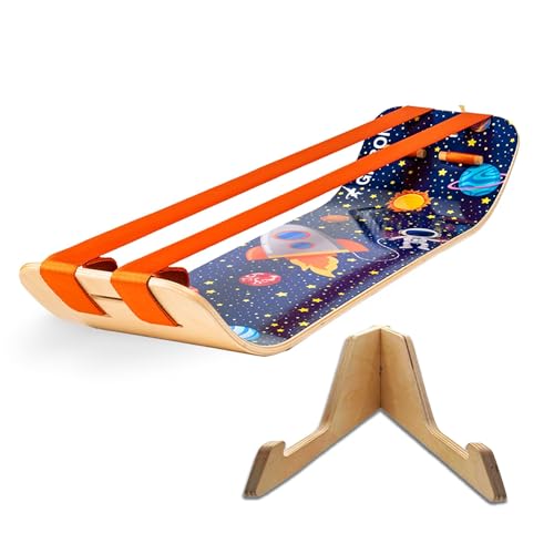 GIBBON SlackBoard Plus & Stand - 2-in-1 Slackline Balance Board for Adults - Workout Equipment Home Gym Training - Wooden Balance Trainer, Standing Desk Exercise, Yoga, Agility, Pilates, Core, Fitness - color: Astro Plus with Stand