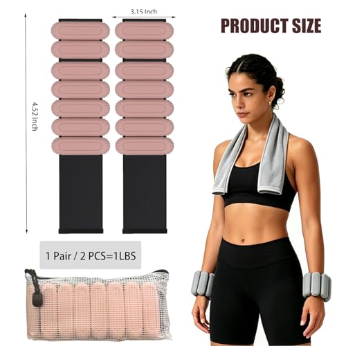 Wrist & Ankle Weights Set for Women (2pcs, 0.5kg Total), Adjustable Silicone Wearable Arm Leg Weighted Bangles, Portable Fitness Weights for Walking, Yoga, Pilates, Dance, Barre & Gym Exercise - color: Dusty Rose
