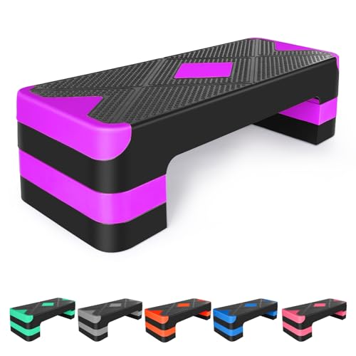 27" Exercise Workout Aerobic Step Platform with Adjustable 4"-6"-8" Risers - color: Purple