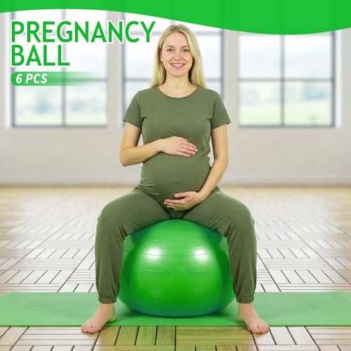 Hungdao 6 Pack Exercise Ball Bulk Inflatable Pregnancy & Workout Ball 22 Inch Heavy Duty Pilates Ball for Yoga Stretching Therapy Balance Physical Fitness - color: Green