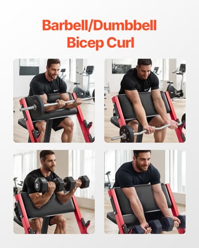 VEVOR Preacher Curl Bench, Strength Training Benches, Max Load 660 LBS Home Gym Fitness Equipment, Seated Arm Isolated Barbell Dumbbell Bicep Station, Adjustable Weight Bench with Bar Holders