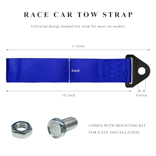 Racing Tow Strap, High Strength Nylon Car Bumper Towing Hook Traction Rope with Bolt & Nut, Universal Auto Trailer Belt Decorative Towing Strap for Front or Rear Bumpers (Blue)