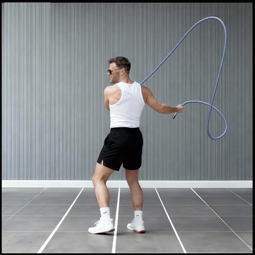 Flow Rope Exercise Jump Rope – 1.5lb Weighted Flow Jump Rope for Cardio, Boxing, HIIT & Upper Body Fitness – Adjustable Double Woven Workout Rope for Men, Beginners – Indoor & Outdoor Use
