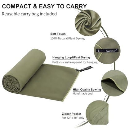 Rainleaf Microfiber Towel Perfect Travel & Gym & Camping Towel. Quick Dry - Super Absorbent - Ultra Compact - Lightweight. Suitable for Trip, Beach, Shower, Backpacking, Pool