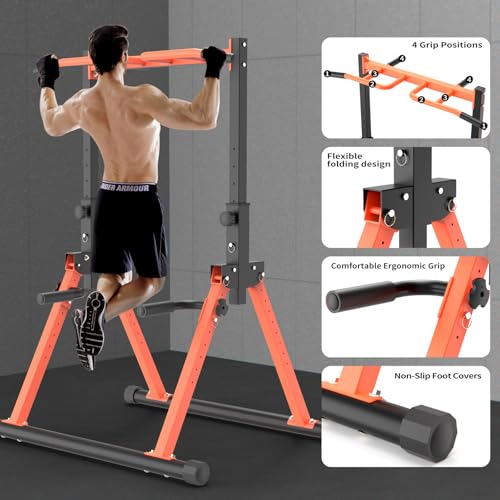 Pull-Up Dip Station Pull-Up Chin-Up Weight Capacity 350LBS - color: tangerine