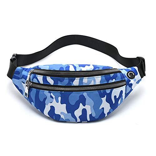 MOCE Waist Bag Fanny Pack for Men & Women Fashion Water Resistant Hip Bum Bag with Adjustable Belt for Travel Hiking Running Outdoor Sports.(Blue Camo) - color: Blue Camo