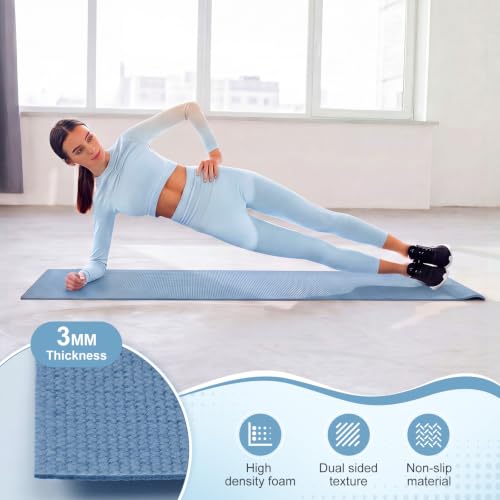 Funtery 3 mm Thin Yoga Mats Bulk, 68 x 24 in - color: Hazy Blue