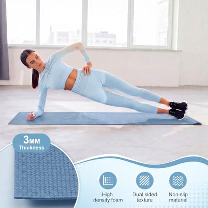 Funtery 3 mm Thin Yoga Mats Bulk, 68 x 24 in - color: Hazy Blue