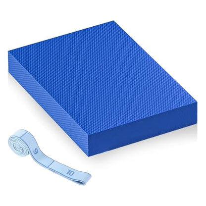 Extra Large Yoga Exercise Balance Pad - Thick Non-Slip Stability Cushion for Pilates and Exercise - High Density Foam Trainer for Core Strength Home Gym - Bonus: 10-Position Resistance Band!