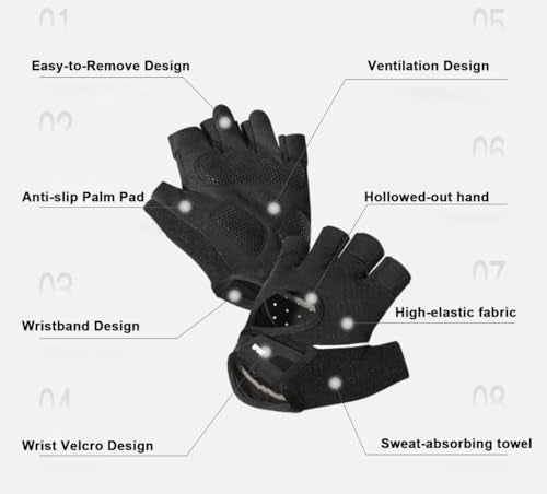 Fingerless-Gym-Gloves for Men Women - Breathable Anti-Slip Fitness Gloves for Pull Up, Dumbbells, Cycling