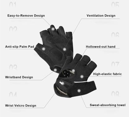 Fingerless-Gym-Gloves for Men Women - Breathable Anti-Slip Fitness Gloves for Pull Up, Dumbbells, Cycling
