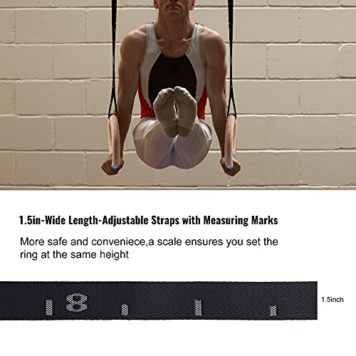 Wood Gymnastic Rings with Adjustable Number Suspension Trainer Straps with Cam Buckle 15ft Olympic Rings 32/28mm Heavy Duty 1543/992lbs for Pull Up Bar Workout Exercise Gym Hanging Rings Indoor - color: 28mm ring + straps