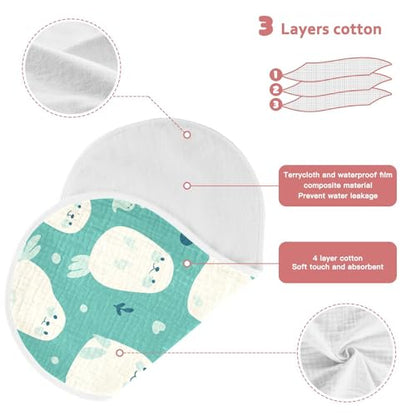 Cute Seal Teal Muslin Burp Cloths 2 Pack - Extra Large 22"x11", 4-Layer Soft Absorbent Cotton, Waterproof Backing, Baby Drool Rags for Newborn