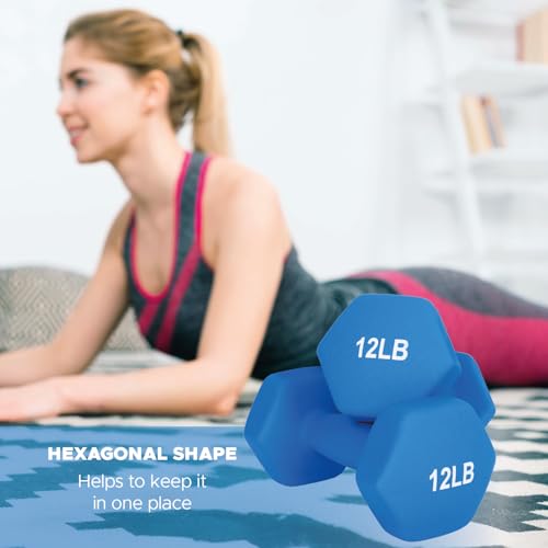 FUXION Neoprene Dumbbell Hand Weights, Sets of 2 with Multiple Weight Options, Hexagon Non-Slip Weights for Home Gym Yoga Pilates Workout