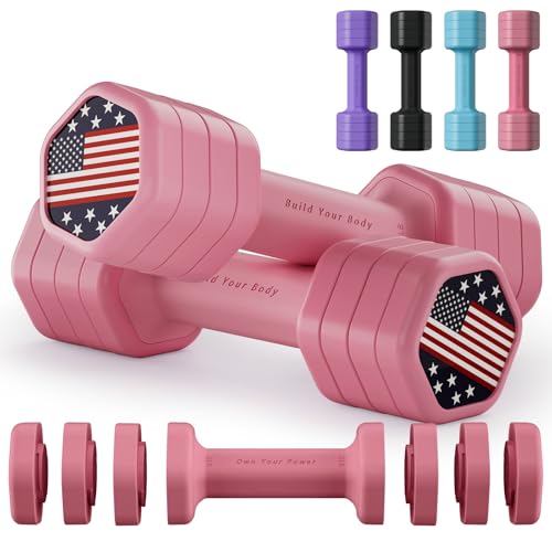 Zempox Adjustable Dumbbell Set of 2, 4 in 1 Hand Weights for Women at Home, 5 lb Weights Dumbbells set of 2, Each 2lb 3lb 4lb 5lb with TPU Soft Rubber Handle for Home Gym Exercise Training - color: Pink