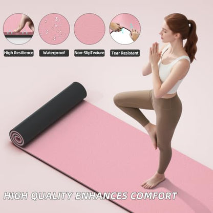ILILI 10mm Extra Thick, TPE Yoga Mat, 76×28 Inch Extra Long, Carrying Strap - color: Pink+Black