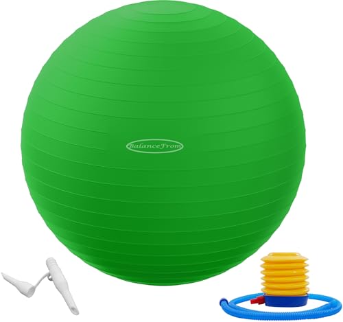Fitvids Anti-Burst and Slip Resistant Exercise Yoga Fitness Birthing Ball with Quick Pump, 2,000-Pound Capacity, Multiple Colors and Sizes - color: Green, style: 23-26in (58-65cm), L