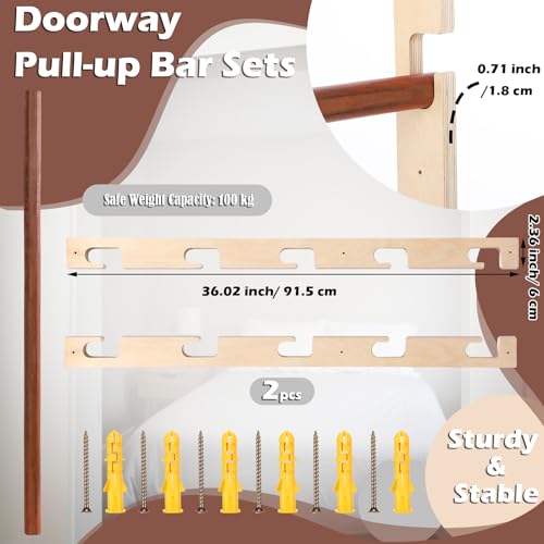 Leinuosen Doorway Pull-up Bar Sets Adjustable 5 Levels Wooden Doorway Pull-up Bar and 2 Door Frame with 6 Sets of Screw-in Heavy-duty Door-mounts to Fits 118cm