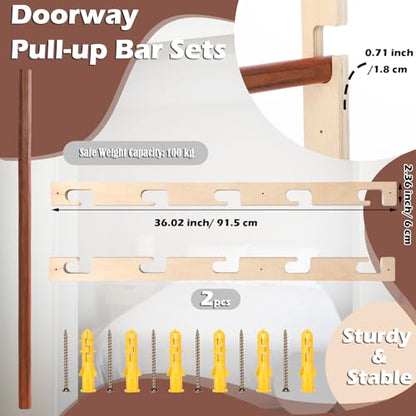 Leinuosen Doorway Pull-up Bar Sets Adjustable 5 Levels Wooden Doorway Pull-up Bar and 2 Door Frame with 6 Sets of Screw-in Heavy-duty Door-mounts to Fits 118cm