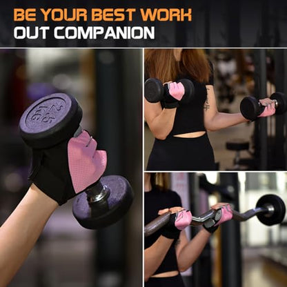 sunnex Workout Gloves for Women - Breathable Weight Lifting Gloves with Non-Slip Silicone Padding, Fingerless Gym Gloves for Cycling, Rowing, Pull Ups & Training (4 Sizes)