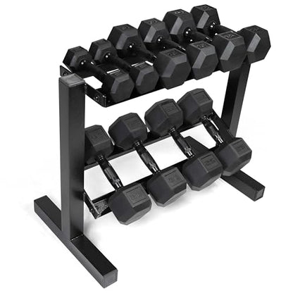 CAP 150 LB Dumbbell Set with 2-Tier Rack, Rubber Hex Free Weights Set, Home Gym Weight Set with Horizontal Storage Rack for Strength Training