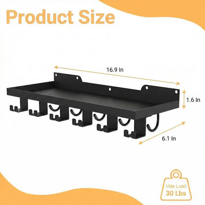 Floating Shelf Organizer Compatible with Tonal Accessories,16.9x6Home Gym Weight wall Storage Equipment Hanger, Metal Rack Holder Wall Mount with 5 T-Lock Brackets & Hooks Hanger (Black)