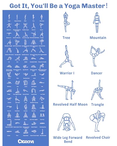 Instructional Travel Yoga Mat with 75 Asanas Poses & Exercises - Exercise Mat for Home Workout, Includes Carrying Bag, 68"x24"x0.25" - color: Blue