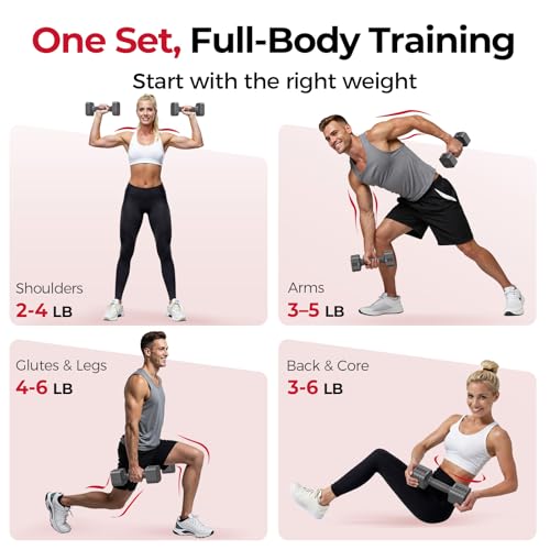 FEIERDUN DB3 5-in-1 Adjustable Dumbbell Set, 6LB/10LB Pair Adjustable Weights for Women at Home, Dual Locking Stable Hand Weights with TPU Soft Handle, Home Gym, Rehab, Pilates, Yoga, Strength Training - color: A-Strength Grey, style: 6LBS Pair (12LBS Tot