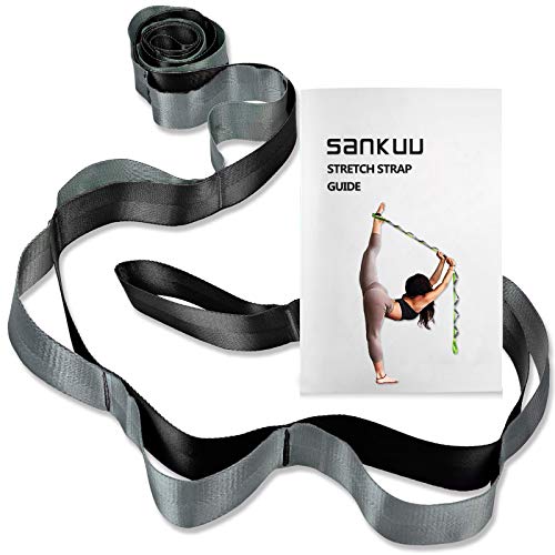 Yoga Straps Stretching Strap with 12 Loops Workout Poster, Straps for Stretching Physical Therapy Equipment Long Stretch Out Bands for Exercise, Pilates and Gymnastics for Women Men - color: Black+Grey
