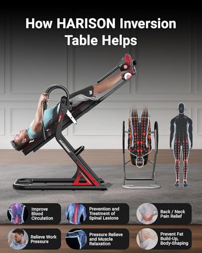Inversion Table for Back Pain Relief - Decompression Back Stretcher, 350LBS Capacity Strength Training Inversion Equipment, Decompression Table with Safe Belt & Comfortable Ankle Holders
