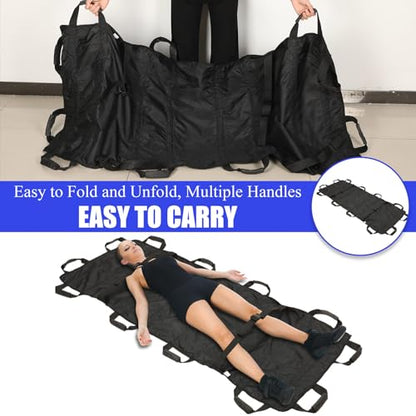 2 Pcs 72" x 27" Portable Transport Stretcher Medical with 12 Rubber Foam Handles Folding for Emergency Lightweight Patient and Animals Transport for Rescue First Aid(Black)