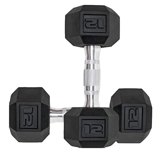 Dumbbells Set of 2 Hex Rubber Encased Dumbbells, Weights Dumbbells Set with Metal Handle for Exercise and Fitness (12 lb, Pair)