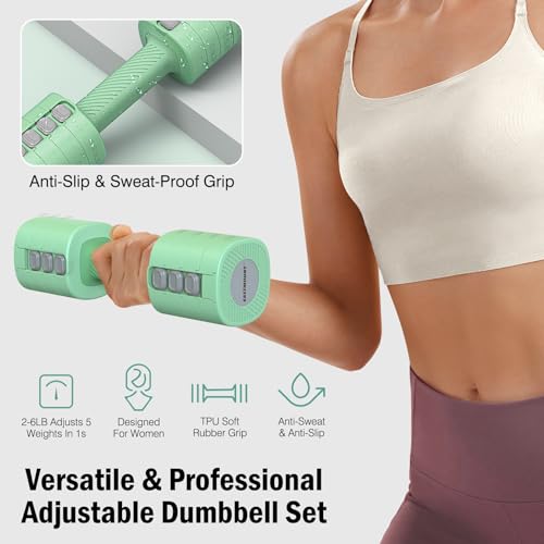 EAST MOUNT Adjustable Weight Dumbbells Set of 2, 8 in 1 Hand Weights for Women 2lb/3lb/4lb/5lb/6lb Dumbbell Weights Set 12 lbs/Pair Hand Weights for Home Office Gym Workout