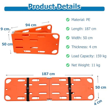 Foldable Spine Board Stretcher with Head Imlizer - Water Floating Stretcher for Lifesaving in Open Water Emerncies, Portable & Lightweight - color: Spine Board