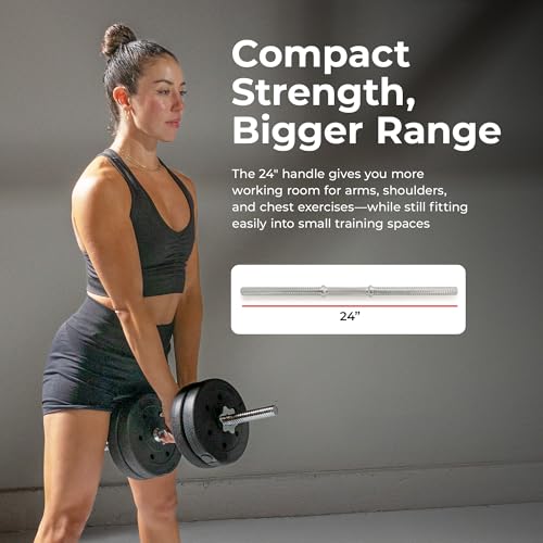& Fitness Standard Threaded Dumbbell Handle Pairs – 14" and 24" Chrome Options with Star-Lock Collars, Solid Steel, Fits 1" Plates, Knurled Grip - style: 24-Inch Premium