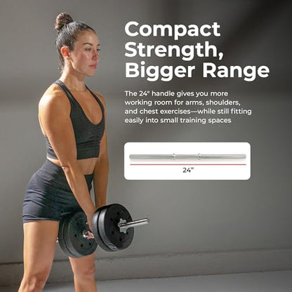 & Fitness Standard Threaded Dumbbell Handle Pairs – 14" and 24" Chrome Options with Star-Lock Collars, Solid Steel, Fits 1" Plates, Knurled Grip - style: 24-Inch Premium