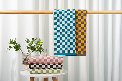 Hand Towels 5 Pack - Cotton Face Towels Soft, Absorbent, and Decorative Checkered Design for Bathroom, Kitchen, Gym, and Spa - 13 x 29 Inches for Any Occasion