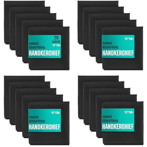 20 Pcs Microfiber Sweat Absorbing Handkerchiefs 12 x 12 Inch Quick Dry Sweat Towels for Men & Women Face Hands Body Wicking Reusable Hankies for Gym Sport Work
