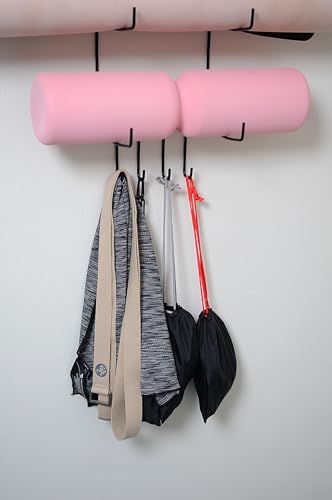 Olivia and Lily Wall-Mounted Yoga Mat Rack with black wood shelf - Organizer for Yoga Mats, Resistance Bands, and Accessories - Home Gym Storage Solution