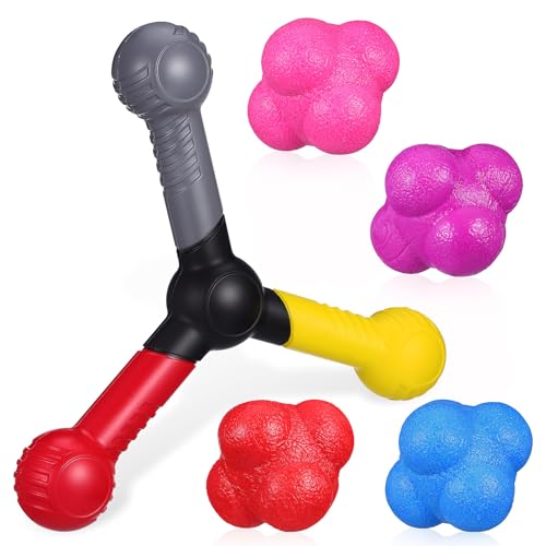 Kisangel Hand Eye Coordination Training Reaction Balls Set with 4 Multi-Color Balls and Speed Agility Tool Portable Sports Equipment for Basketball Football Training 7.87 X 7.87 X 1.57 Inches
