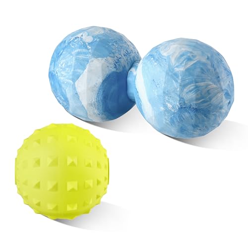 Peanut & Spiky Massage Ball Set, Double Lacrosse Peanut Roller + Firm Spiky Ball for Deep Tissue Myofascial Release, Trigger Point Therapy, Plantar Fasciitis & Muscle Recovery (Blue Mix White+Yellow)
