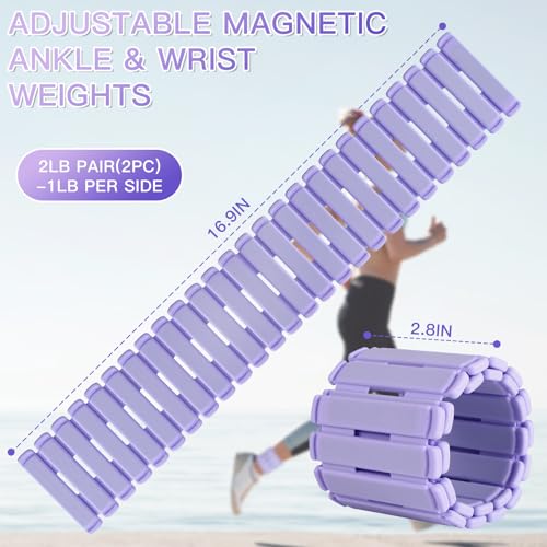 Wrist & Ankle Weights for Women Set of 2 (1LB Each), Adjustable Silicone Strap Design, Wearable Stackable Magnetic Ankle Weighted Bracelets, Perfect for Yoga, Pilates, Walking & Home Weighted Workouts